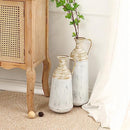 LuxenHöme Distressed Off White Brown Rustic Metal Vases Set of 2 B0BFKH4KFP - Brand New