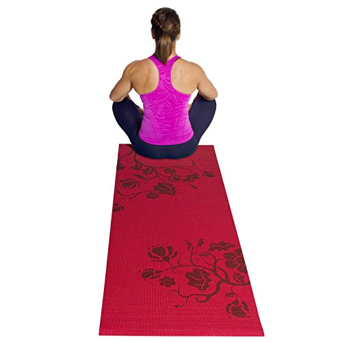 TONE FITNESS YOGA MAT WITH FLORAL PATTERN - RED - Brand New