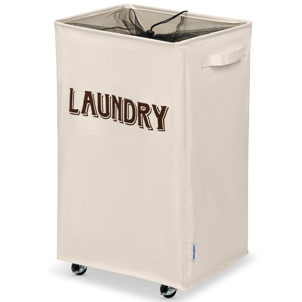 WONDERSOME LAUNDRY HAMPER WITH WHEELS - FARMHOUSE CREAM - 90-LITER - BEIGE - Like New