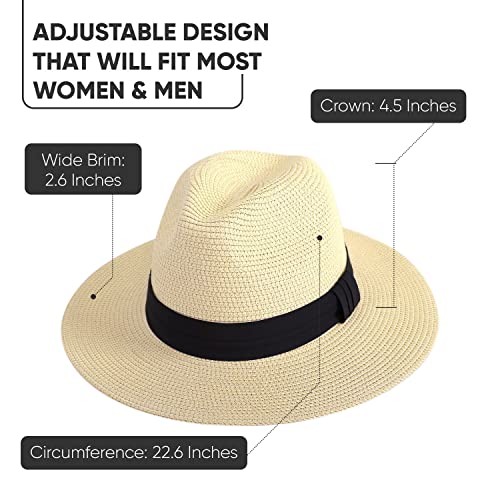 Livingston Fashionable Wide Brim Straw Panama Hat for Men & Women Trple Belt - Brand New