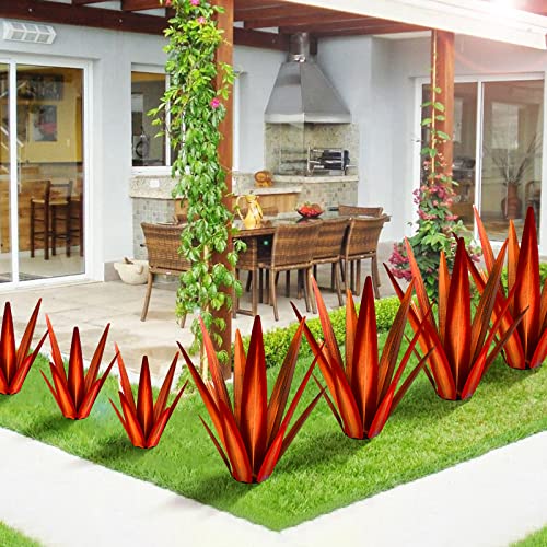 KODIBO TEQUILA RUSTIC SCULPTURE, METAL AGAVE PLANTS, GARDEN STATUE (RED - L) - Like New