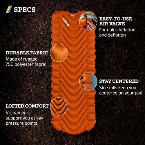 KLYMIT STATIC V LIGHTWEIGHT INFLATABLE SLEEPING PAD - ORANGE - Like New