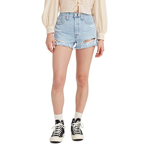 563270269 LEVI'S WOMEN'S 501 ORIGINAL SHORTS WOMEN 32 MEDIUM INDIGO DESTRUCTED - Brand New