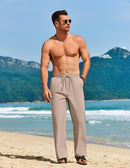 COOFANDY MEN'S CASUAL LINEN PANTS ELASTIC WAIST DRAWSTRING KHAKKI SIZE SMALL - Like New