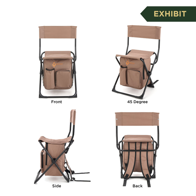 BACKPACKABLE STOOL WITH BACKREST AND COOLER KKS0277U - SMALL SEAT - TAN Like New