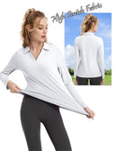 Women's Tennis Golf Shirt Long Sleeved Top Sport Activewear V-Neck Workout - Brand New