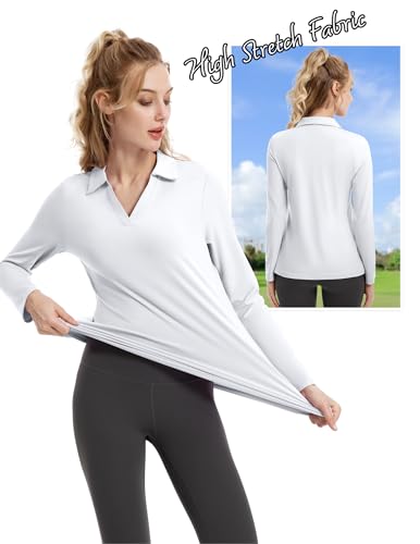 Women's Tennis Golf Shirt Long Sleeved Top Sport Activewear V-Neck Workout - Brand New