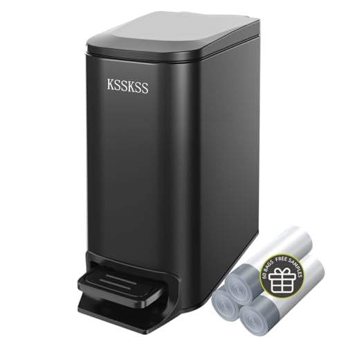 KSSKSS SMALL BATHROOM TRASH CAN WITH SOFT CLOSE LID STAINLESS STEEL (MATT BLACK) - Like New