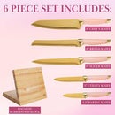PARIS HILTON KNIFE BLOCK SET, MAGNETIC WOODEN KNIFE BLOCK, 6PC PINK/GOLD - Like New
