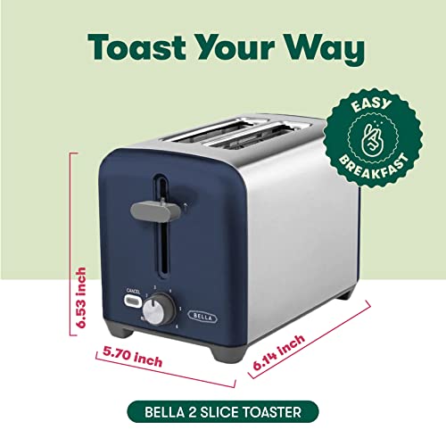 BELLA 2 Slice Toaster Quick Results Wide Slots Drop-Down Tray 17602 - Blue Like New