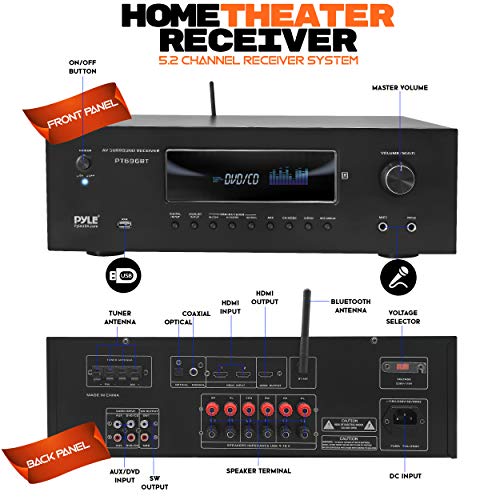 PYLE 1000W BLUETOOTH HOME THEATER RECEIVER 5.2 CHANNEL SURROUND SOUND - BLACK - Like New