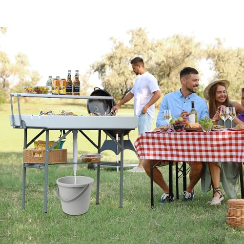 Real Relax Two-Tier Portable Cooler Table Fill and Chill Desk Beverage White - Like New