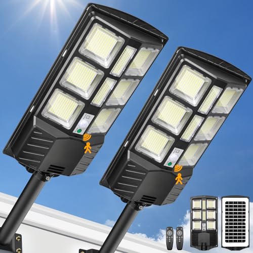 BOSCEOS 2-PACK 6000W SOLAR STREET LIGHTS OUTDOOR WATERPROOF 6500K - BLACK - Like New