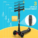 Scooters for Kids 3-12 Years Old, 4 Adjustable Height, 3 Light Up Wheels - Black - Like New