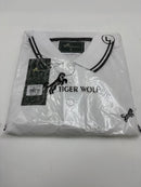 TIGER WOLF 3 BUTTON POLO SHIRT - SIZE: MEN L - WHITE/BLACK - Like New