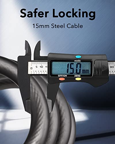 KEYSTP Bike Lock Cable Up to 15mm Thicker Steel 5-Digit Resettable Com ...