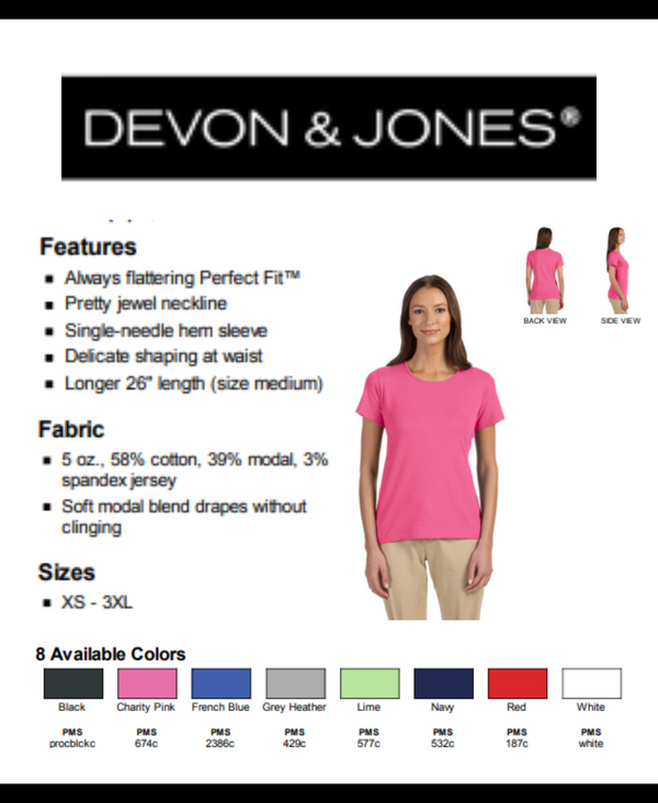 DP182W Devon & Jones Ladies' Perfect Fit™ Shell T-Shirt - Brand New