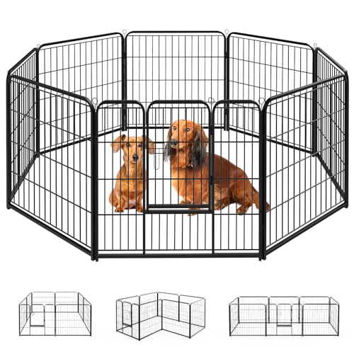 SMUG HEAVY-DUTY IRON DOG PLAYPEN 8 PANEL 32” DURABLE RUST-RESISTANT - BLACK - Like New