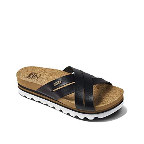 REEF CUSHION BLOOM HI WOMEN'S PLATFORM VEGAN LEATHER, SIZE: 8 CI8822 - BLACK/TAN - Brand New