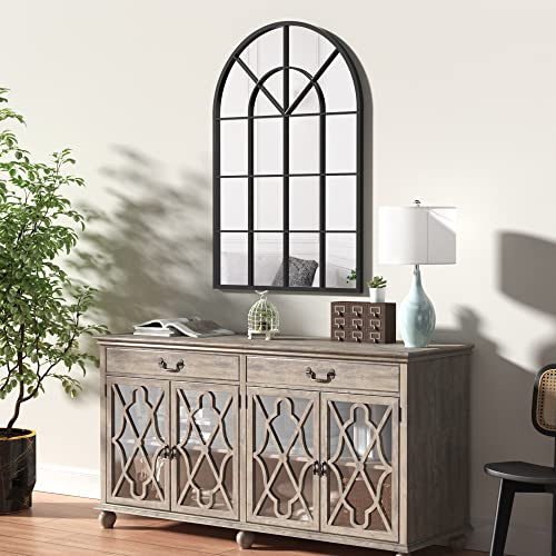 NXHOME ARCHED WINDOW METAL MIRROR 39.4"X23.6" WALL MIRROR WINDOWPANE DECORATION - Like New