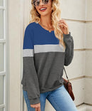 FKEEP WOMENS CREW NECK SWEATSHIRT COLORBLOCK PULLOVER TOP, DARK BLUE/GRAY, M - Brand New