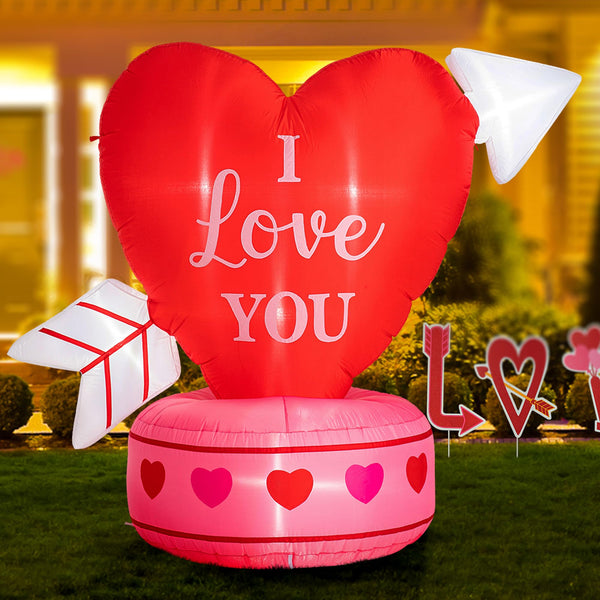 Glitzhome 5ft Inflatable Heart Arrow Blow Yard Holiday Decor - Pink/Red - Brand New