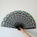 HARIUMIU BAMBOO HAND FAN COLORFUL HOLOGRAPHIC RAVE FAN FOLDING FAN - G - Like New