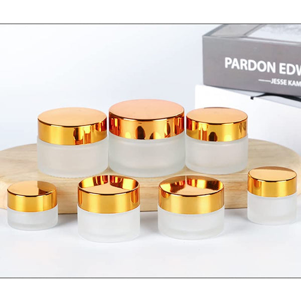 30ml /1 oz, 12 Pack Clear Frosted Round Glass Jar With Gold Lid, New - Brand New