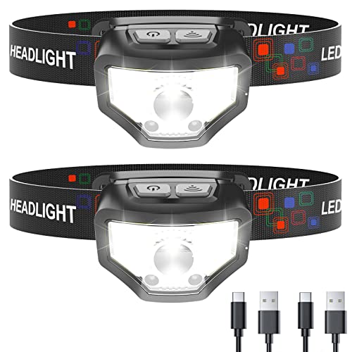 Headlamp Rechargeable, 2-Pack 1200 Lumen Super Bright with White Red LED Head Like New