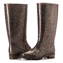 KomForme Women Knee High Waterproof Rain Boots, Glitter Dark, Size 8 - Like New