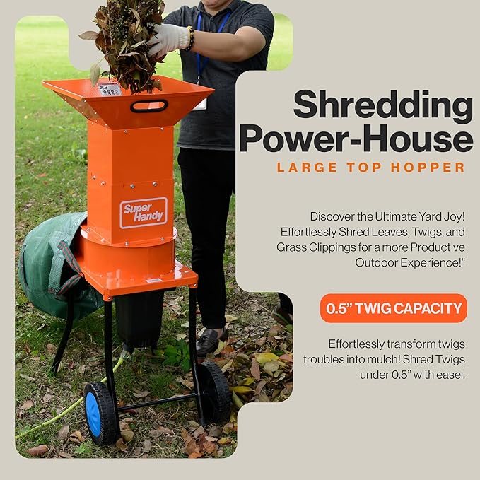 SuperHandy Leaf Mulcher Shredder Electric Green Heavy Duty 120V AC 11" - ORANGE - Like New