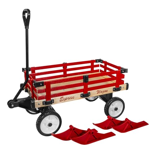 MILLSIDE CONVERTIBLE WOOD WAGON CART 16" X 34" - WOOD/RED - Like New