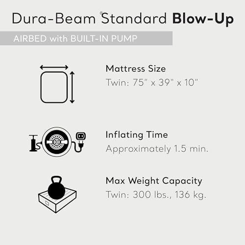 INTEX DURA-BEAM STANDARD INFLATABLE 10" TWIN SIZE MATRESS BUILT PUMP NAVY - Like New