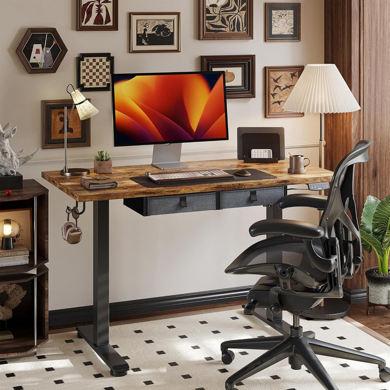 AGILESTIC HEIGHT ADJUSTABLE DESK WITH 2 DRAWERS ELECTRIC DESK - DARK BROWN - Like New