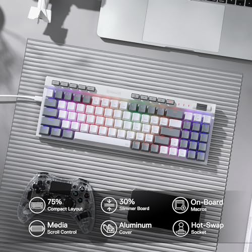 RED DRAGON REDRAGON K655 75% RGB WIRED MECHANICAL KEYBOARD - WHITE/GRAY - Like New
