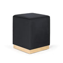 Adeco Square Ottoman Footrest Velvet Vanity Stool Gold Trim Footstool - Black - Brand New