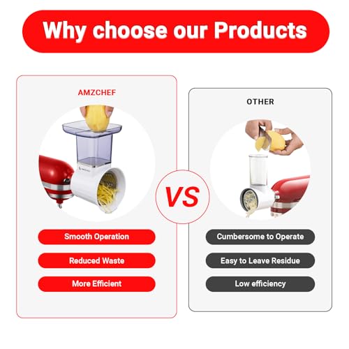 AMZCHEF SLICER SHREDDER, ATTACHMENTS, 2.8IN LARGE FEED, 304 STAINLESS STEEL - Like New