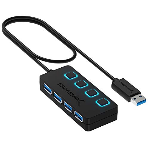 SABRENT 4-PORT USB 3.0 HUB WITH INDIVIDUAL LED POWER SWITCHES HB-UM43 - BLACK - Like New