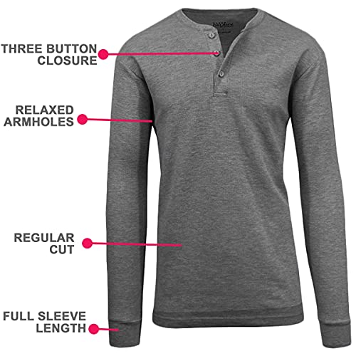 JMTHH-330CH GALAXY by Harvic MEN'S WAFFLE-KNIT HENLEY THERMAL CHARCOAL L - Brand New