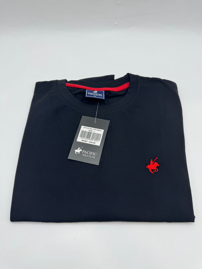 PACIFIC POLO CLUB BLACK SOLID CREWNECK T-SHIRT - SIZE: MEN L - BLACK - Brand New