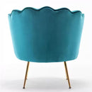 VELVET CAVETT 28.3 IN. WIDE VELVET BARREL CHAIR GOLD METAL LEGS - GREENISH BLUE - Like New