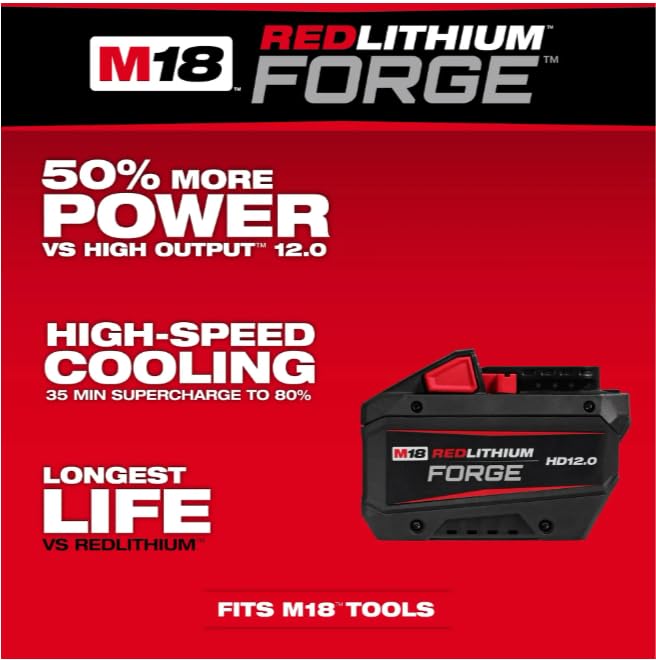 MILWAUKEE M18 REDLITHIUM LI-ION BATTERY 12 AH FORGE HD12.0 - BLACK/RED Like New