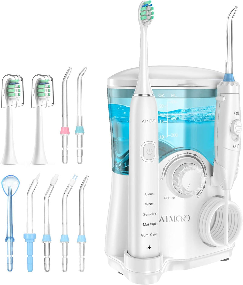 ATMOKO Water Flosser, ATMOKO 600ml Oral Irrigator & Electric Toothbrush - WHITE Like New
