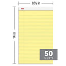 OFFICE DEPOT WRITING PADS, LEGAL/WIDE RULED, 50 SHEETS, 12 PADS - CANARY - Brand New