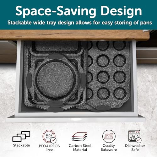 BAKKENMASTER BAKKEN 8-PIECE KITCHEN OVEN BAKING PANS - GRAY MARBLE - Like New