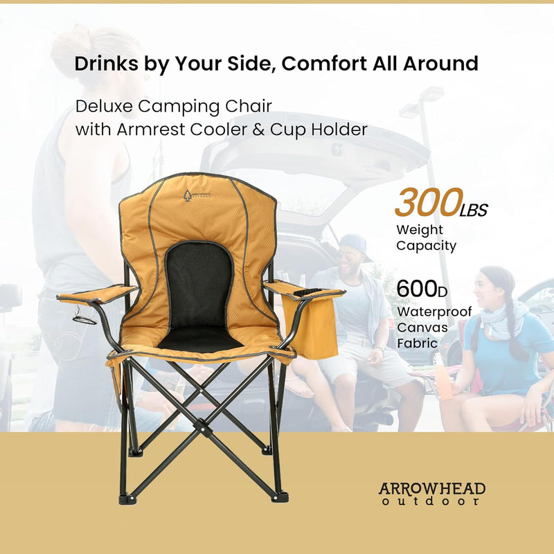 ARROWHEAD OUTDOOR PORTABLE FOLDING CAMPING QUAD CHAIR CUP - CUP-HOLDER- TAN Like New