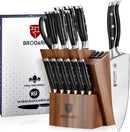 Brodark Kitchen Knife Set Full Tang 15 Pcs Chef Knife Set with Sharpener - Black - Like New