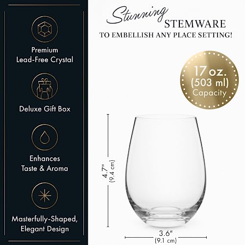 ELIXIR GLASSWARE STEMLESS WINE GLASSES SET OF 4-18 OZ PREMIUM CRYSTAL GLASS - Brand New
