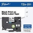 Brother Laminated Tape, Retail Packaging, 1 Inch, Black on White (TZe251) Like New