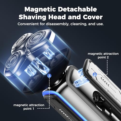 HULUNI ELECTRIC RAZOR FOR MEN 3D MAGNETIC ELECTRIC SHAVER - SLIVER-BLUE - Like New